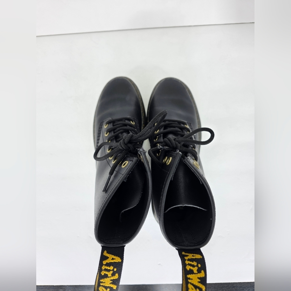 Dr. Martens Zavala Combat Boots Unisex Black Leather Yellow Stitching Size M7 W8 - Picture 10 of 16